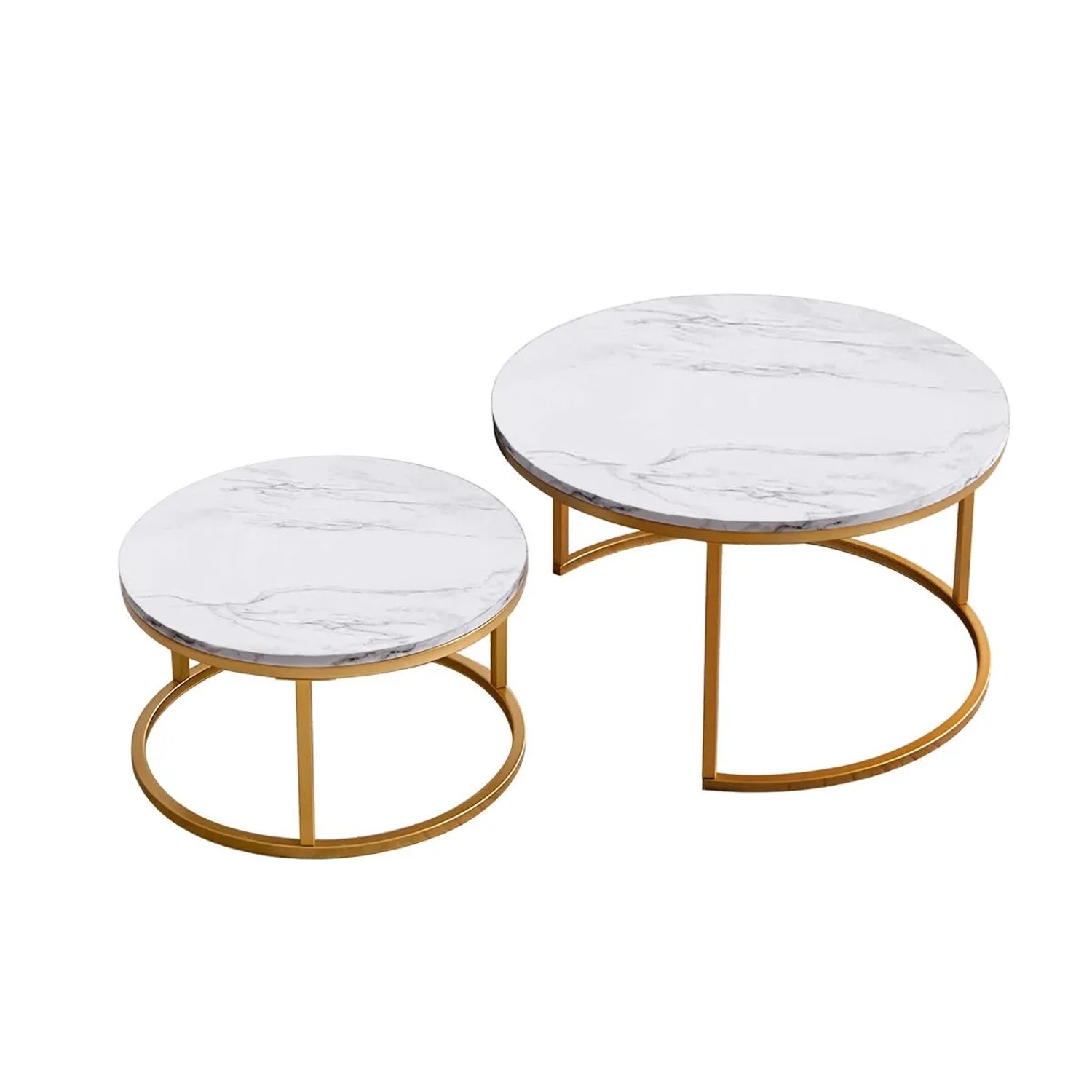 PXloue Couchtisch Satztische 2 Stk. Rund Beistelltisch 80x80x45cm und 60x60x33cm Gold
