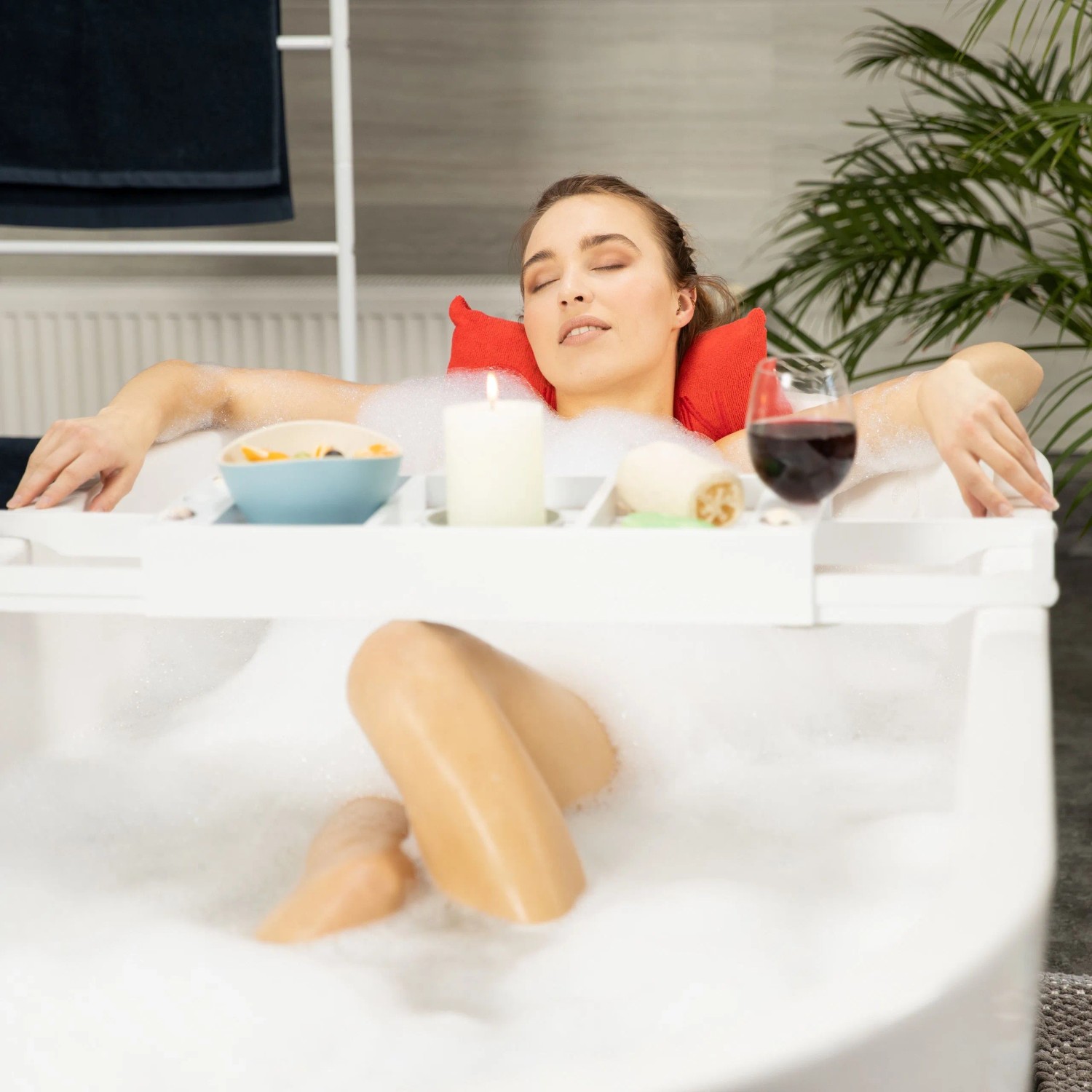Relaxdays Badewannenablage Bambus Weiß Ausziehbar 7 cm x 67,5 cm x 20,5 cm 1,3 kg_3