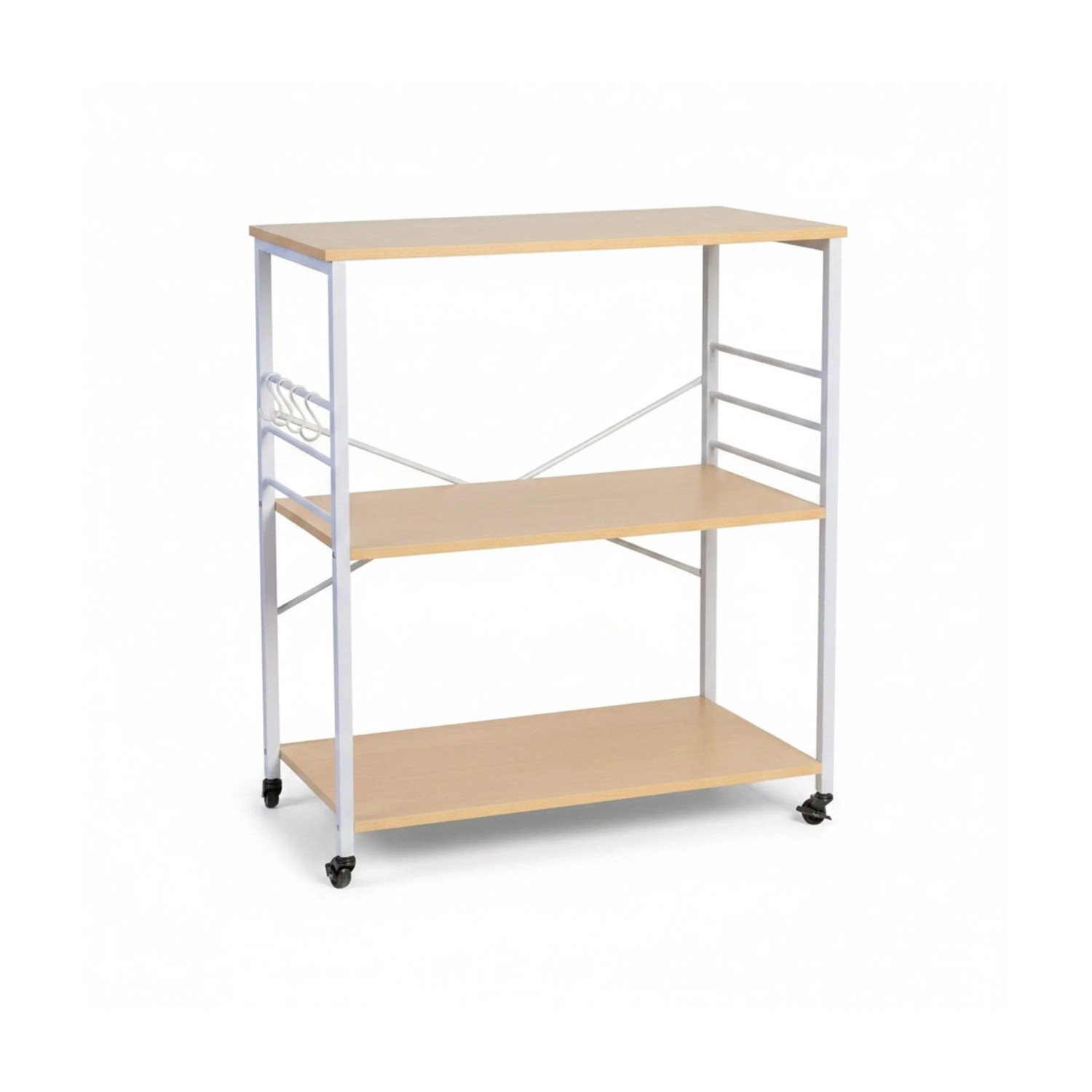 Relaxdays Küchenrollwagen MDF Stahl Natur mit Rollen 3 Ebenen 89 cm x 80 cm x 40 cm