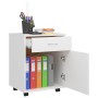 Weißer vidaXL Rollschrank (45x38x54 cm) aus Holzwerkstoff mit Schublade, Tür und Rollen. Büroschrank für Akten.