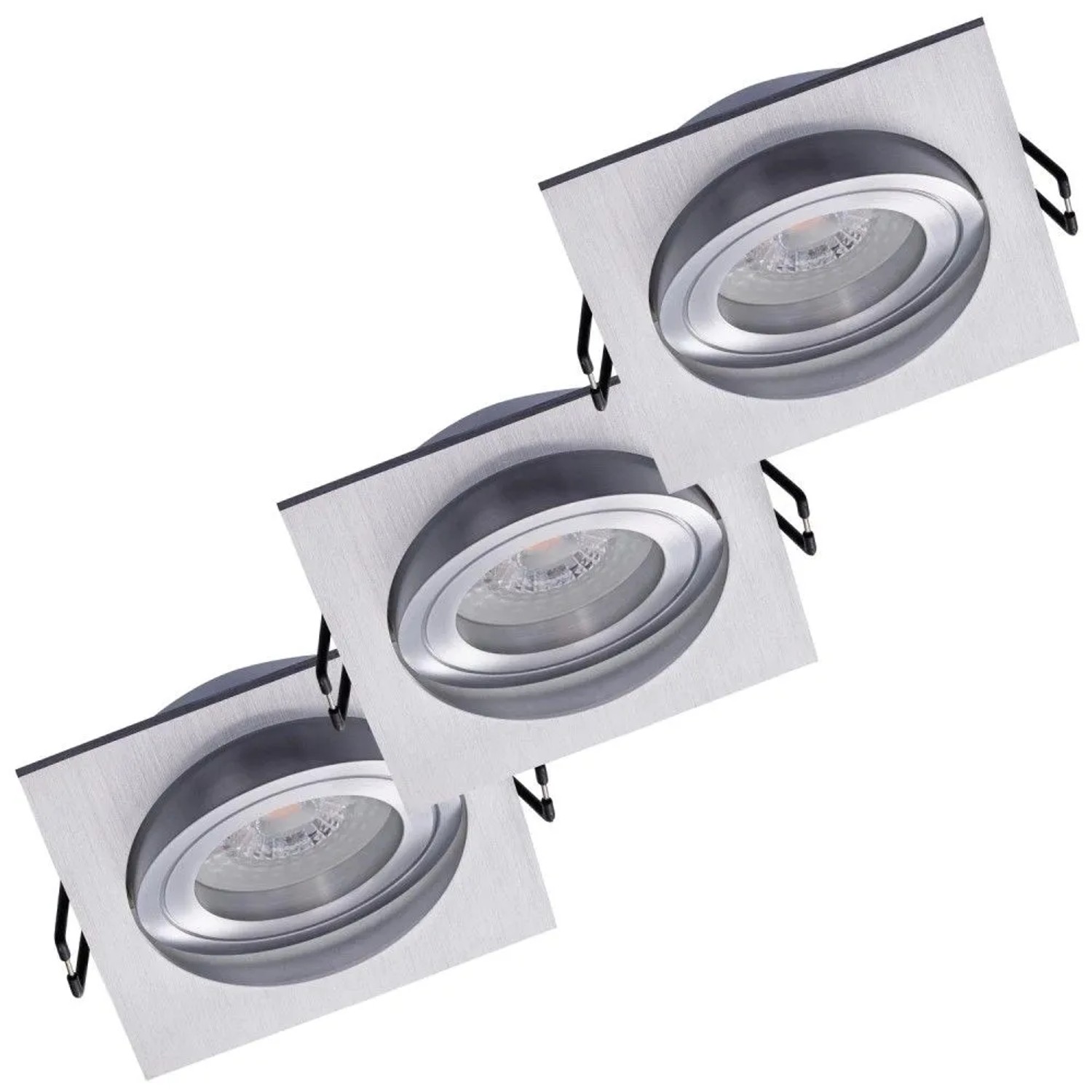 Oktaplex Lyon 3er Set LED-Spots Einbaustrahler Energieklasse A Schwenkbar Eckig Ø 80 mm Alu Gebürstet 3000K Warmweiß