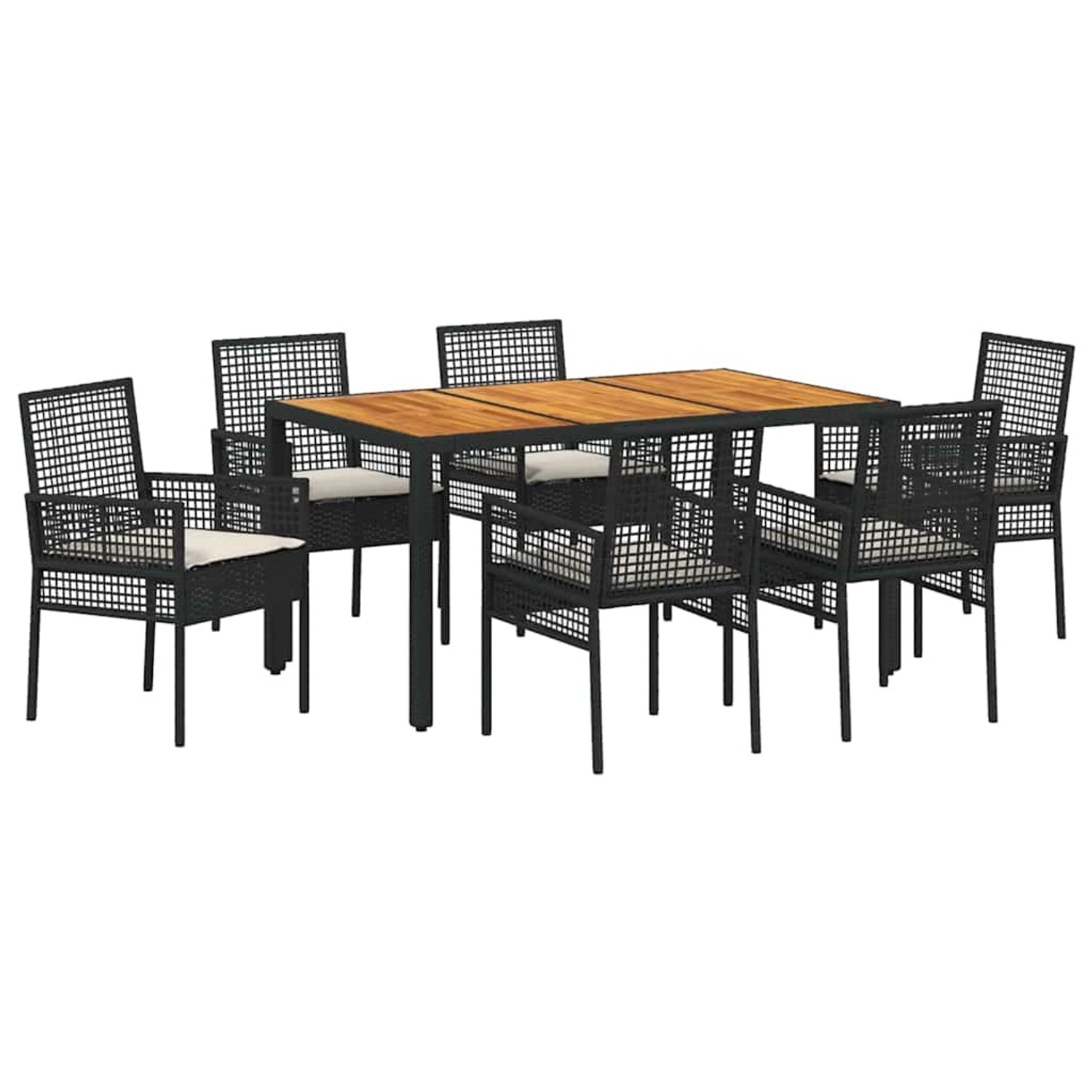 vidaXL 7-Teiliges Garten-Esszimmer-Set Poly Rattan Schwarz mit Kissen 3334904