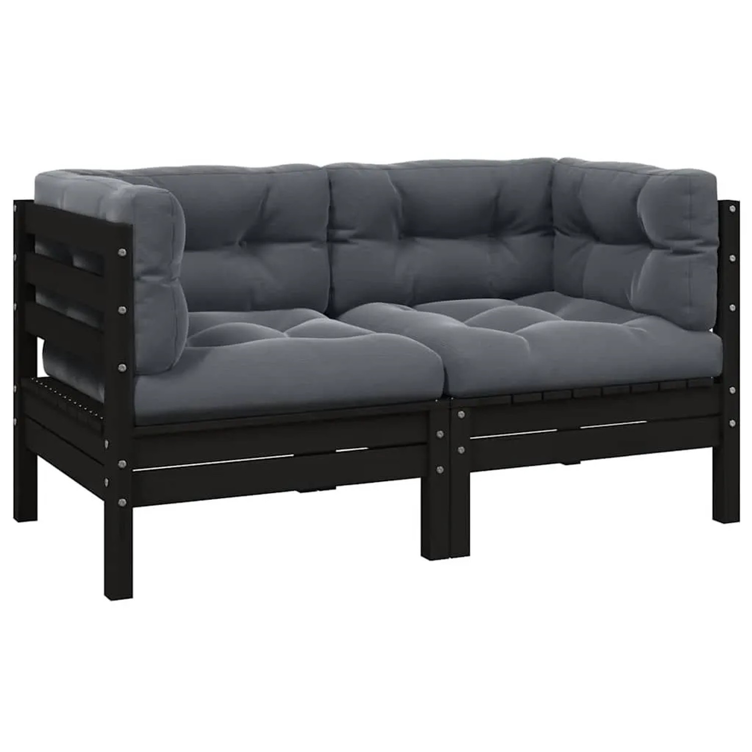 vidaXL 2-Sitzer-Gartensofa mit Kissen Schwarz Massivholz Kiefer 806650