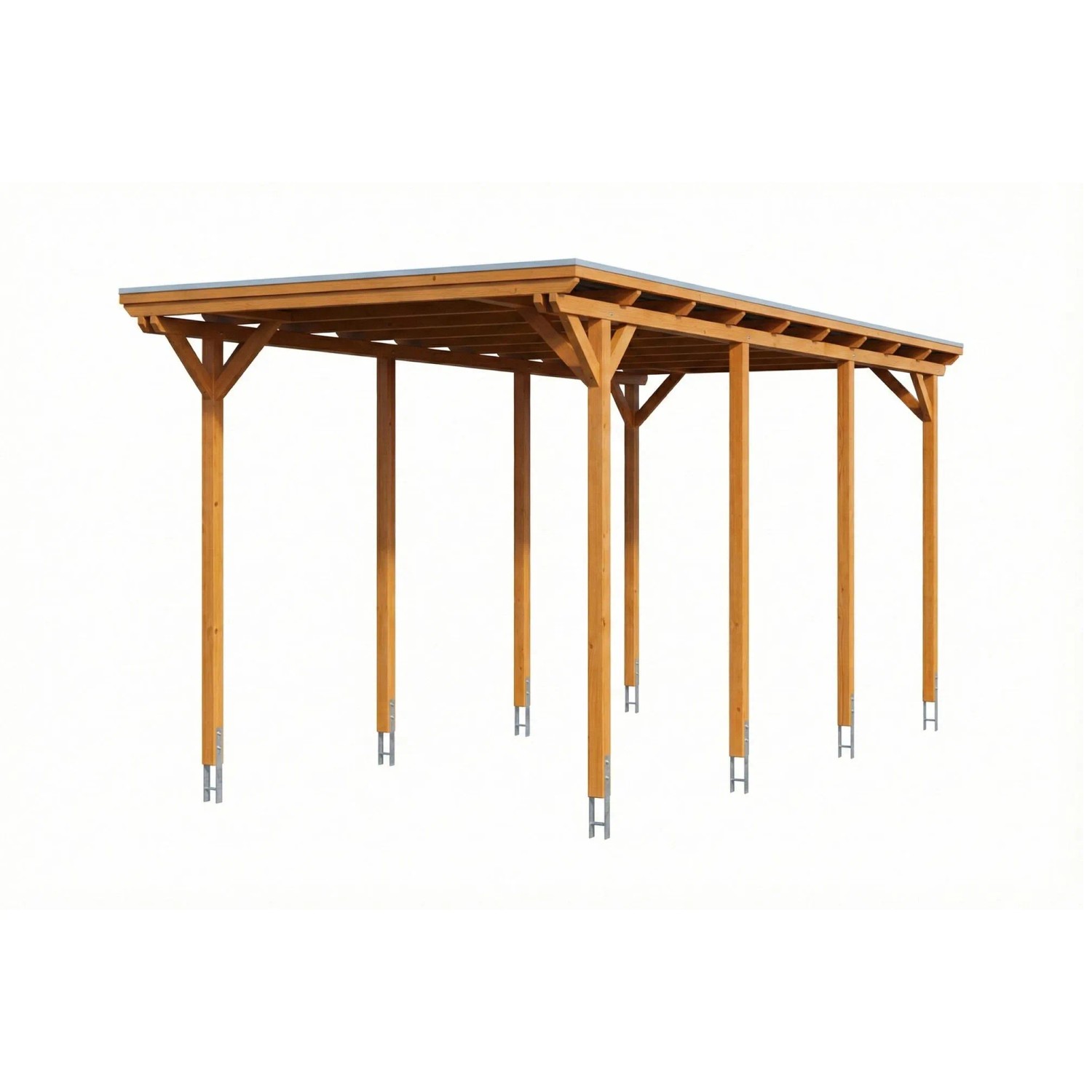 Skan Holz Carport Emsland Caravan Stahl-Dachplatten 402 cm x 846 cm Eiche Hell