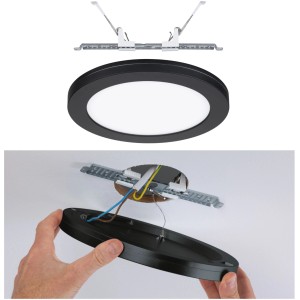 Paulmann LED-Einbaupanel 2in1 Cover-it Schwarz, runde Einbauleuchte mit Montagebeispiel.