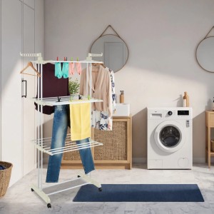 Relaxdays Wäscheständer Turm Eisen Kunststoff Weiß Rollbar 179 cm x 126 cm x 63,5 cm 3 kg