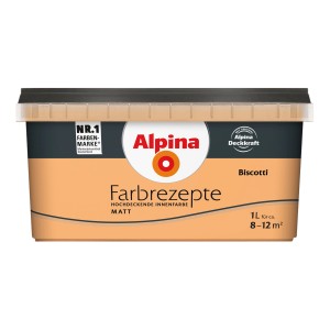Alpina Farbrezepte Biscotti, matte Innenfarbe im 1L Eimer. Warmer, sonniger Orangeton.