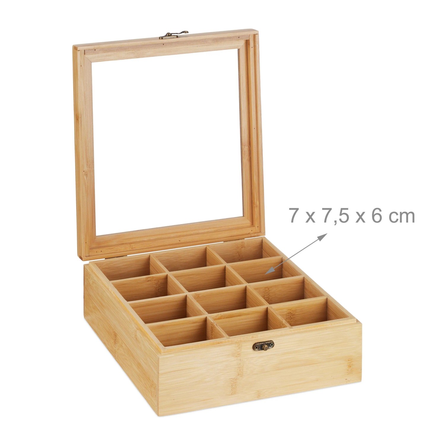 Relaxdays Teebox Bambus Natur mit 12 Fächern 9,5 cm x 26,5 cm x 28,5 cm 1,2 kg_5