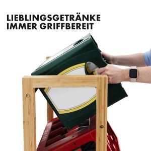 KARAT Bambus Flaschenkastenständer mit Getränkekasten im Regal.