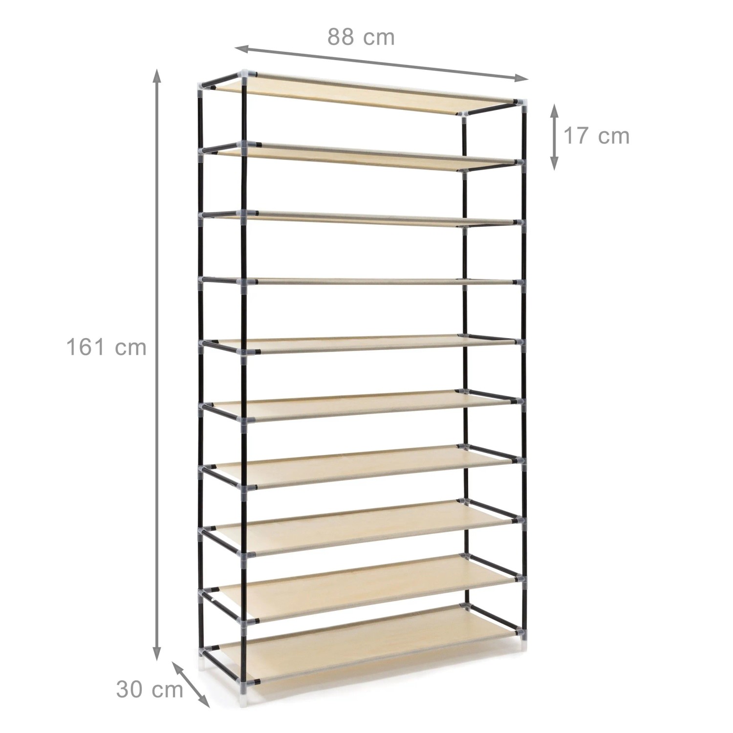 Beiges Relaxdays Schuhschrank Valentin Gestell aus Stahlrohr mit 10 Vlies-Ablagen. 161x88x30 cm, ideal für Schuhe.