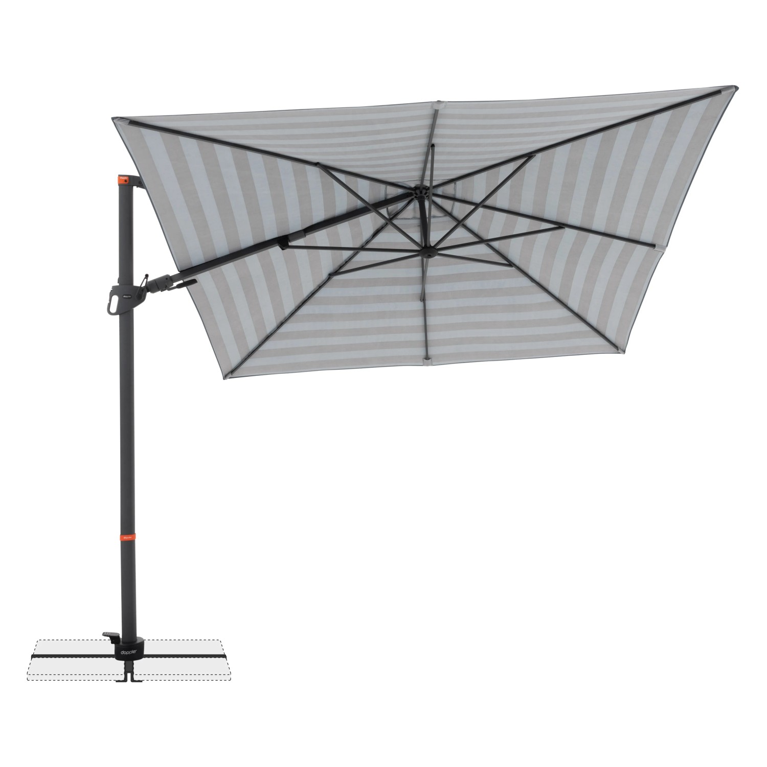 Doppler Ampelschirm myZone AX, 320x240 cm, Blockstreifen blau-grau. Rechteckiger Sonnenschirm mit Kurbel.