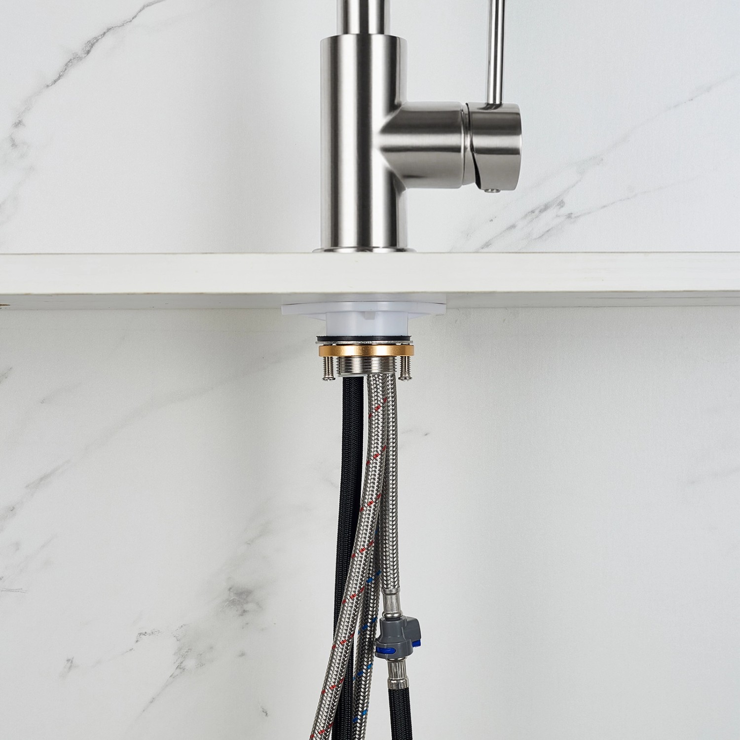 AICA Säulenbrause-Wasserhahn Silber Zwei Wasserauslassmodi Küche Mischbatterie Ausziehbar 360° Drehbar Einhand-Spültischarmatur Bad Küchenarmatur_8