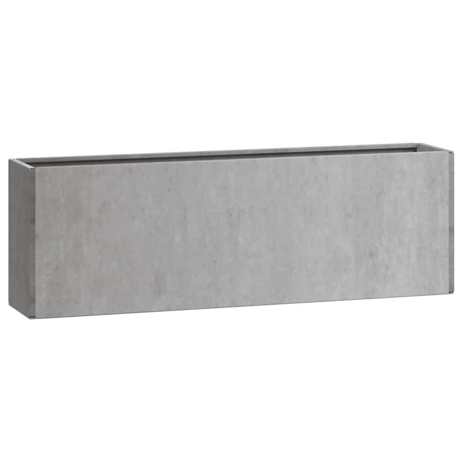 Rechteckiger Wand-Pflanzkübel aus grauem Cortenstahl, ideal für Garten, Balkon oder Terrasse.