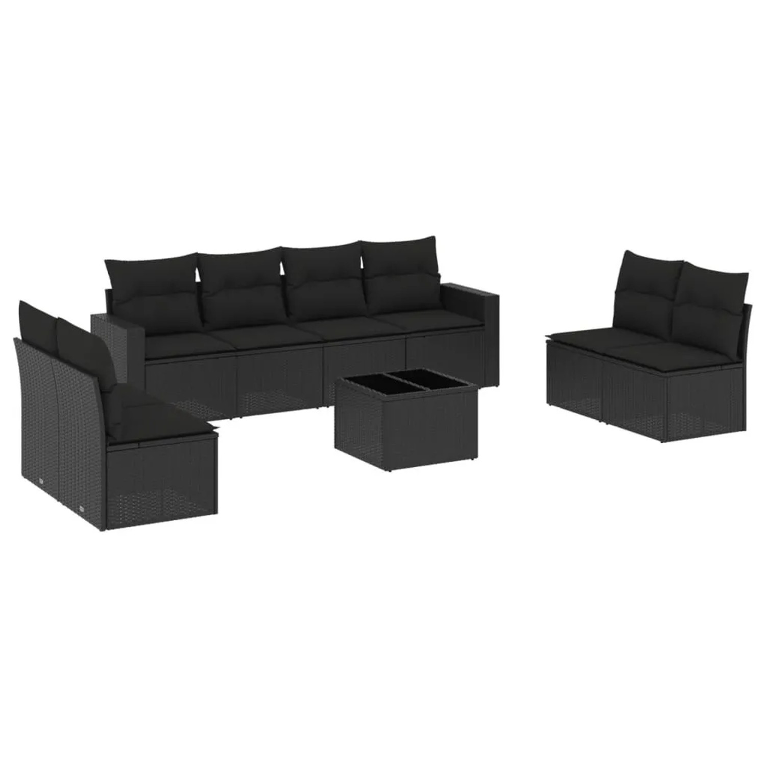 vidaXL 9-Tlg Garten-Sofagarnitur mit Kissen Schwarz Poly Rattan 3251192