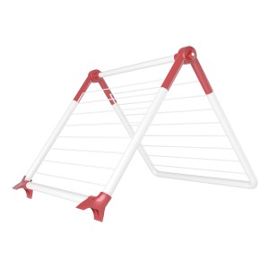 Wäscheständer SuperDry Wing in Cranberry: Kompakter, weißer Trockner mit roten Akzenten für Badewanne, Dusche oder Balkon.