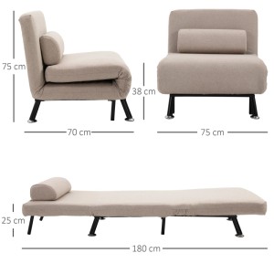 HOMCOM Schlafsessel Stahl Polyester Beige 75L x 70B x 75H cm
