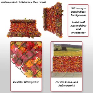 MCW Balkonsichtschutz N77 Blatt, 300x100cm, rot-gelb. Sichtschutz für Balkon und Garten.