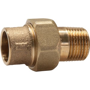 Löt-Verschraubung aus Rotguss, 15 mm x 21 mm (R 1/2) für Kupferrohre.