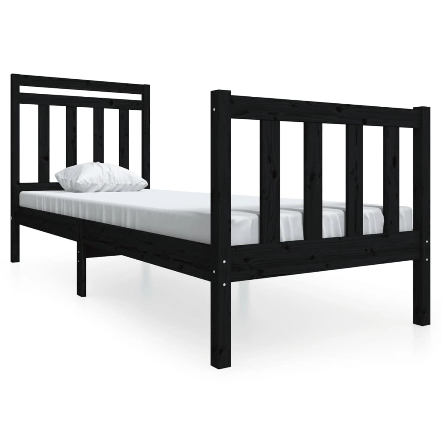vidaXL Massivholzbett Schwarz 75x190 cm 3100683