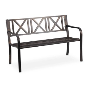 Relaxdays Gartenbank Stahl Schwarz/Bronze Zweisitzer 127 cm x 63 cm x 80,5 cm