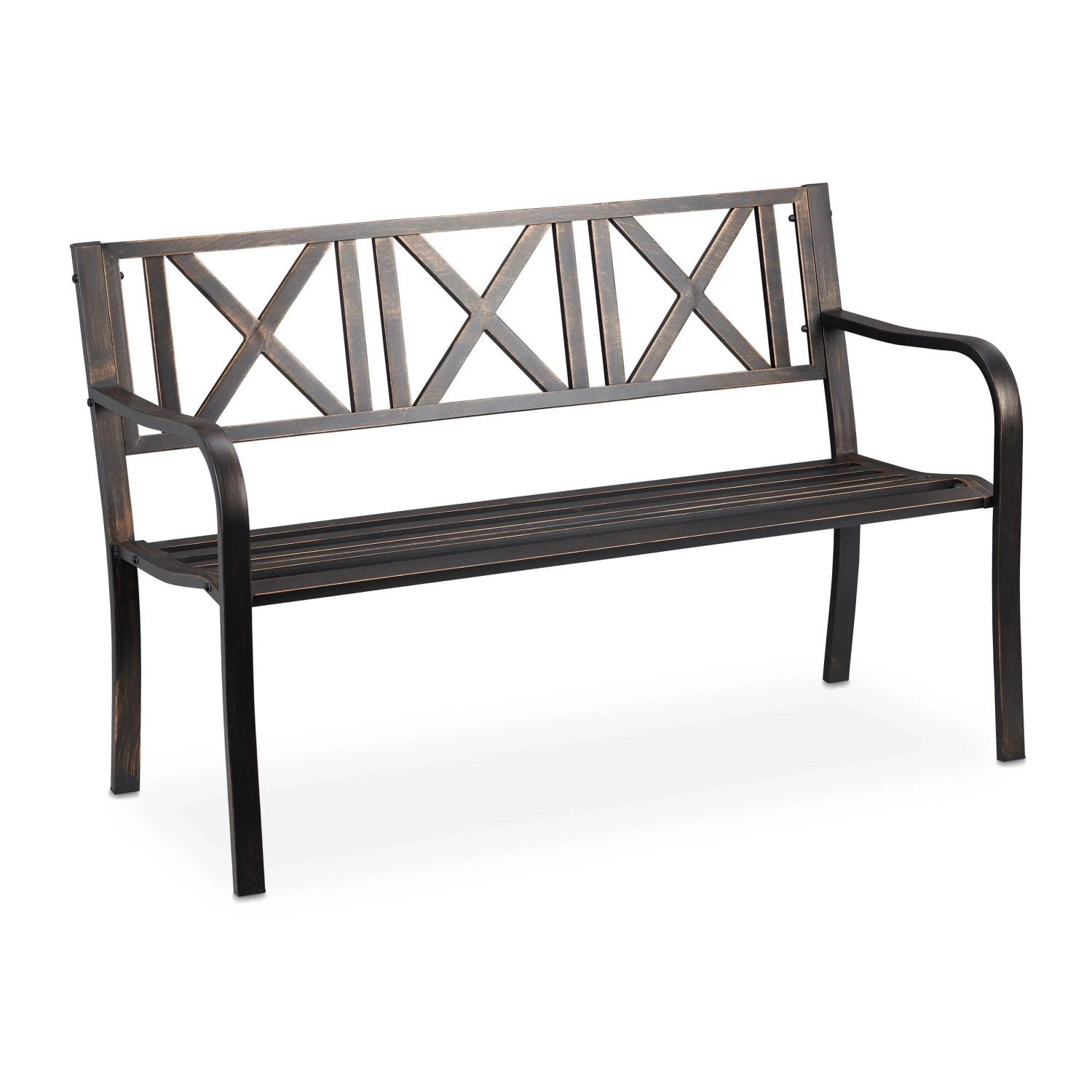 Relaxdays Gartenbank Stahl Schwarz/Bronze Zweisitzer 127 cm x 63 cm x 80,5 cm
