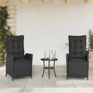 Schwarzes 3-tlg. Bistro-Set aus Polyrattan mit Kissen für Garten, Terrasse oder Balkon.