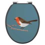 Anthrazit WC-Sitz mit Absenkautomatik und abstraktem Vogel Motiv für ein modernes Bad.