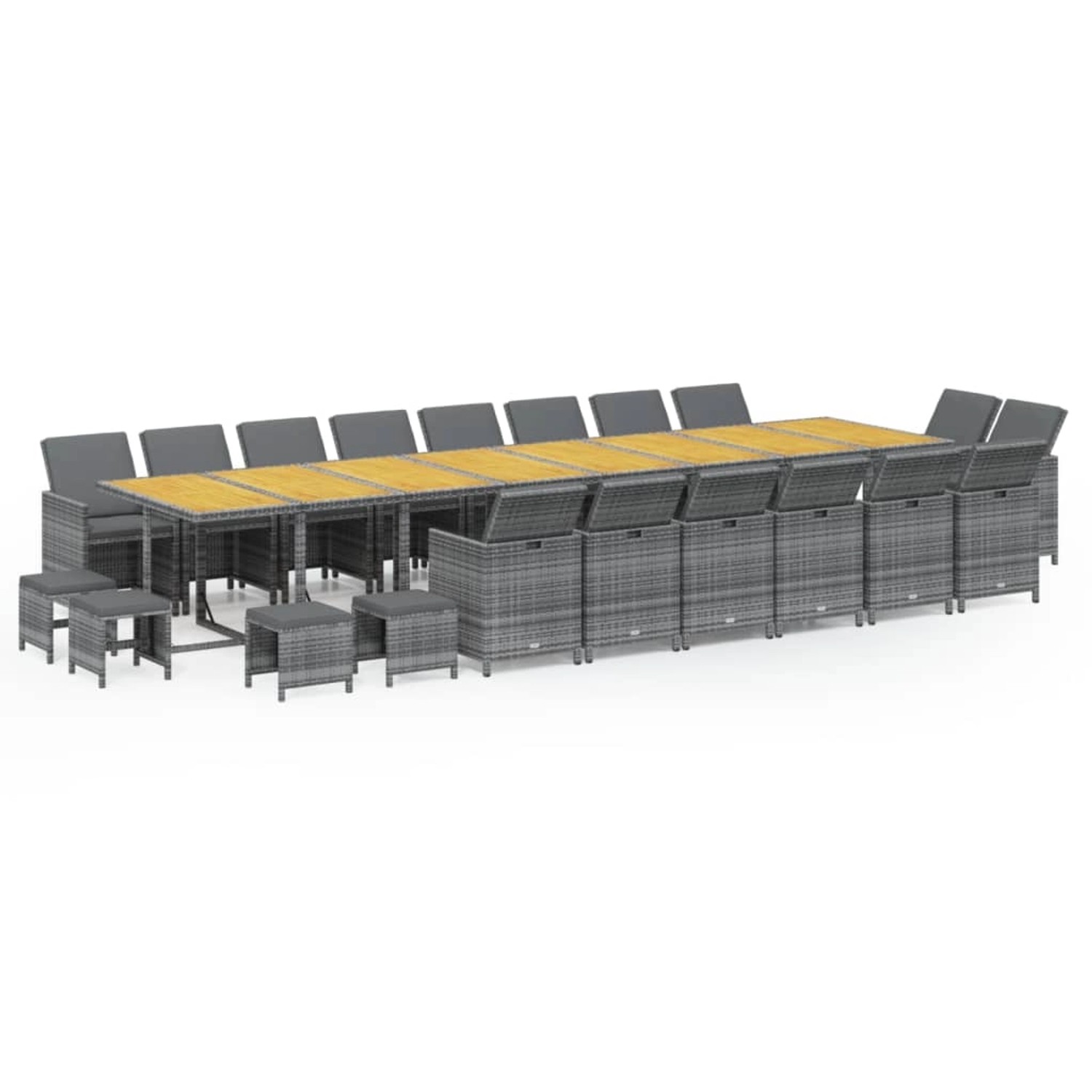 vidaXL 21-Tlg Garten-Essgruppe mit Kissen Grau Poly Rattan 3095688