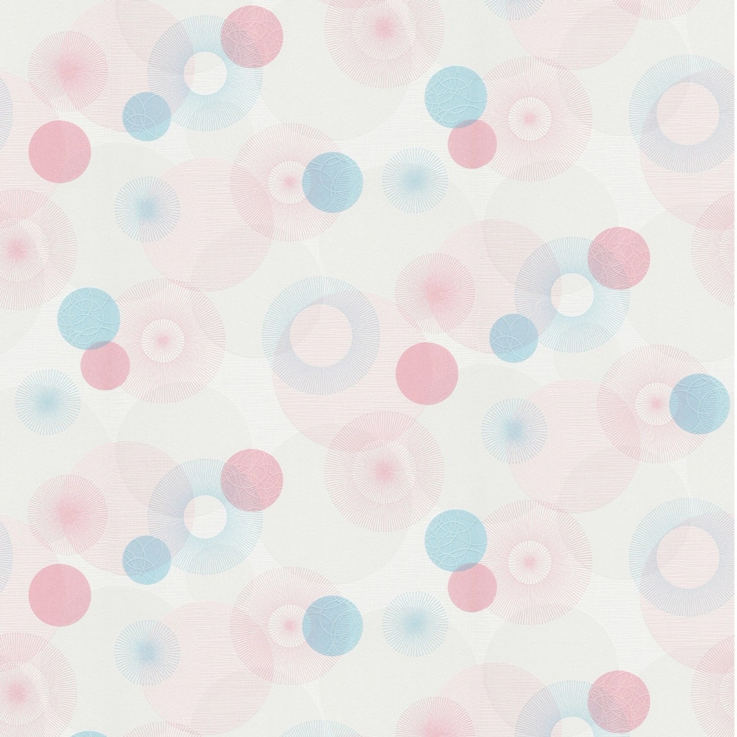 Bricoflor Kreise Tapete im 90Er Jahre Stil Weiße Mustertapete mit Bubble Design in Rosa und Hellblau Retro Vliestapete mit Kreisen