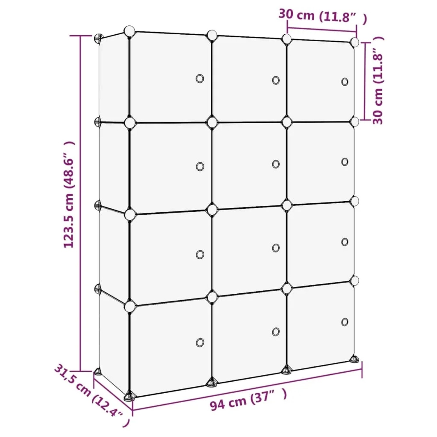 vidaXL Aufbewahrungswürfel-Organizer mit 12 Würfeln und Türen Transparent PP 340555_8
