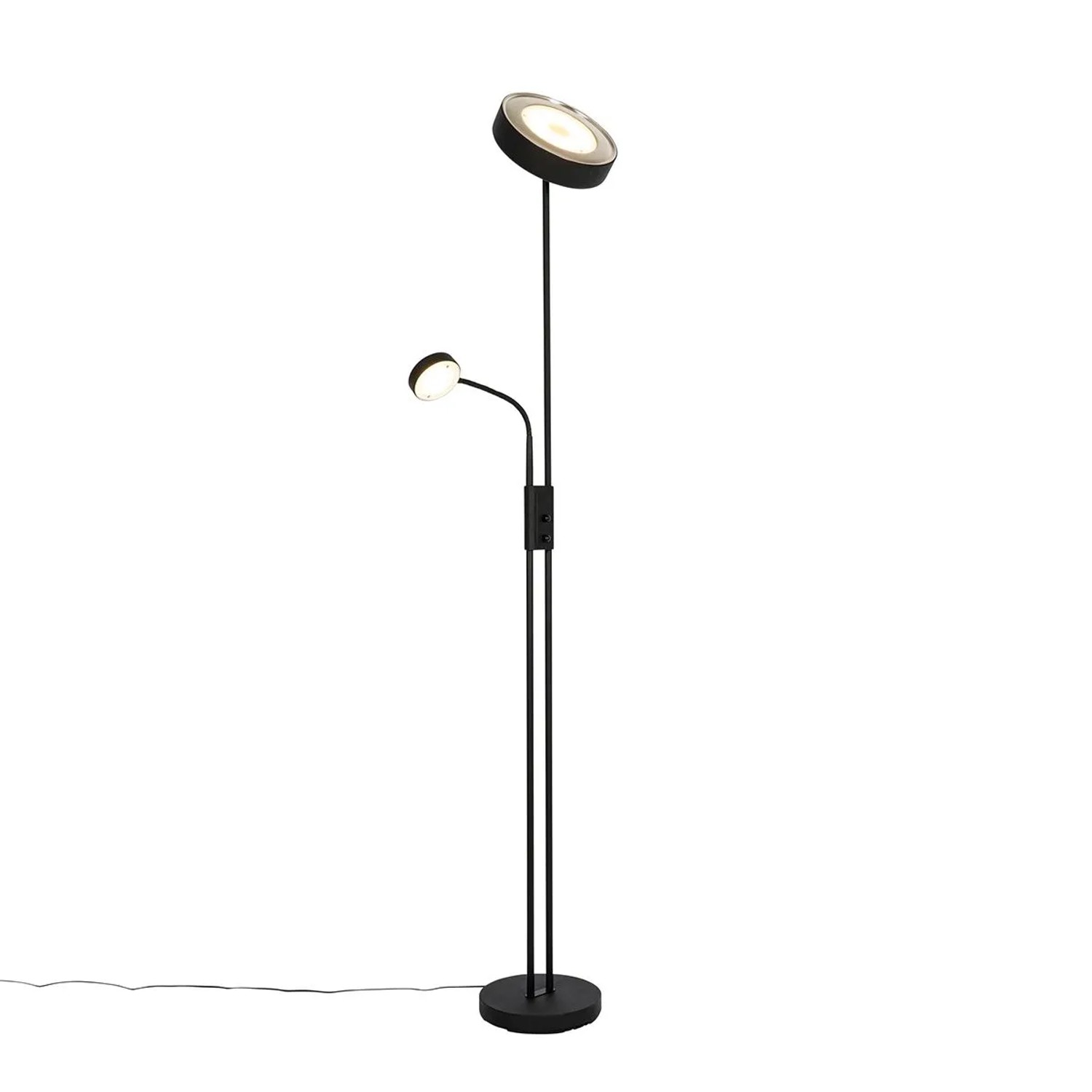 QAZQA Schwarze Stehleuchte inkl  LED und Dimmer mit Leselampe Kelso
