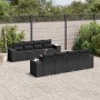 Schwarze 9-tlg. vidaXL Garten-Sofagarnitur aus Poly Rattan mit Kissen im Garten.