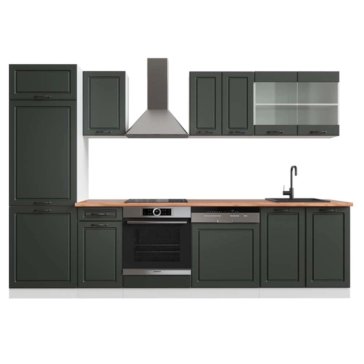 Vicco R-Line Küchenzeile Anthrazit Landhaus/Weiß 300 cm AP Eiche günstig online kaufen