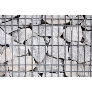 Scherf Fertig-Gabione mit Marmorbruch Wolken-Weiß, 100x100x50 cm, Nahaufnahme der Steinfüllung.