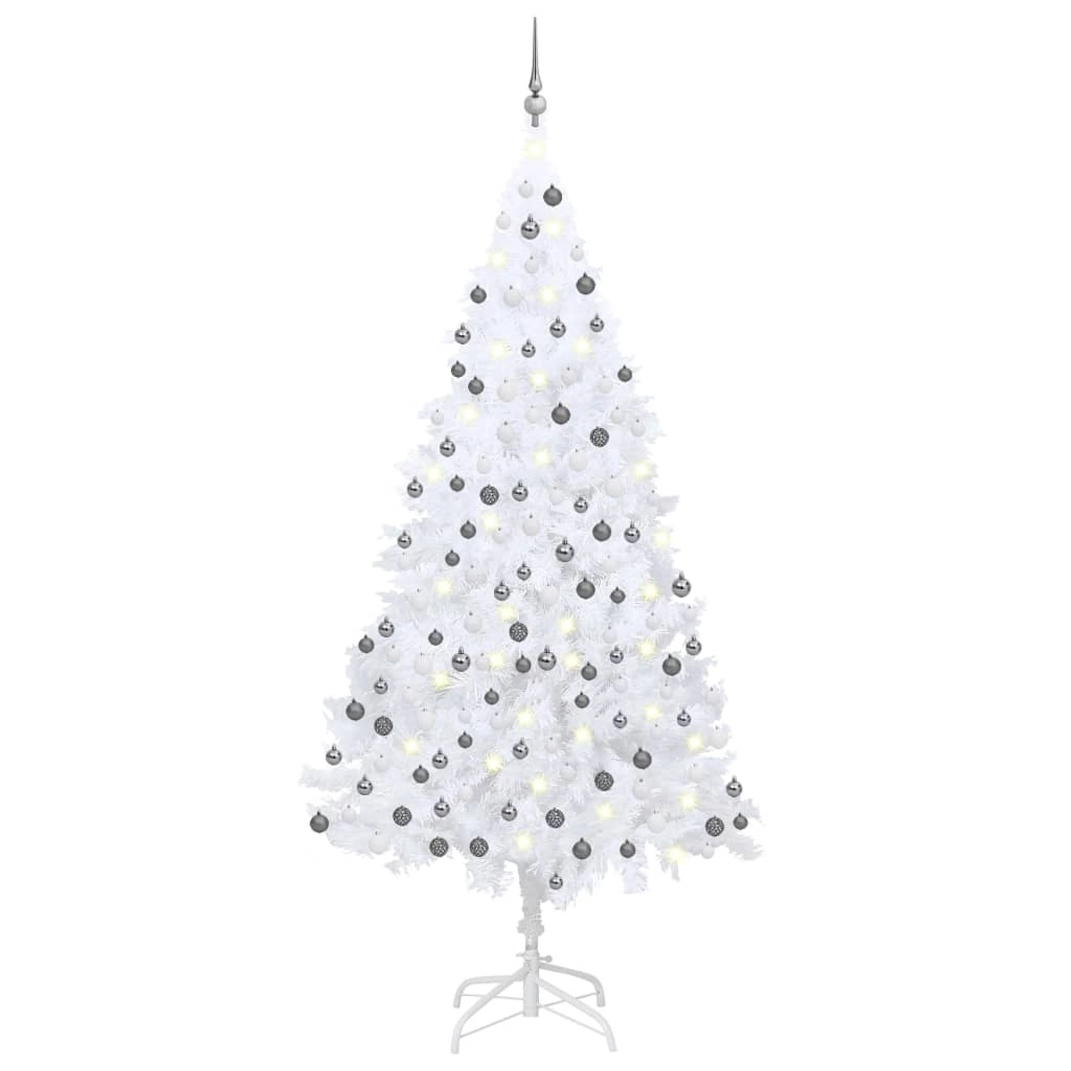 vidaXL Künstlicher Weihnachtsbaum mit LEDs & Kugeln Weiß 210 cm PVC Modell 3
