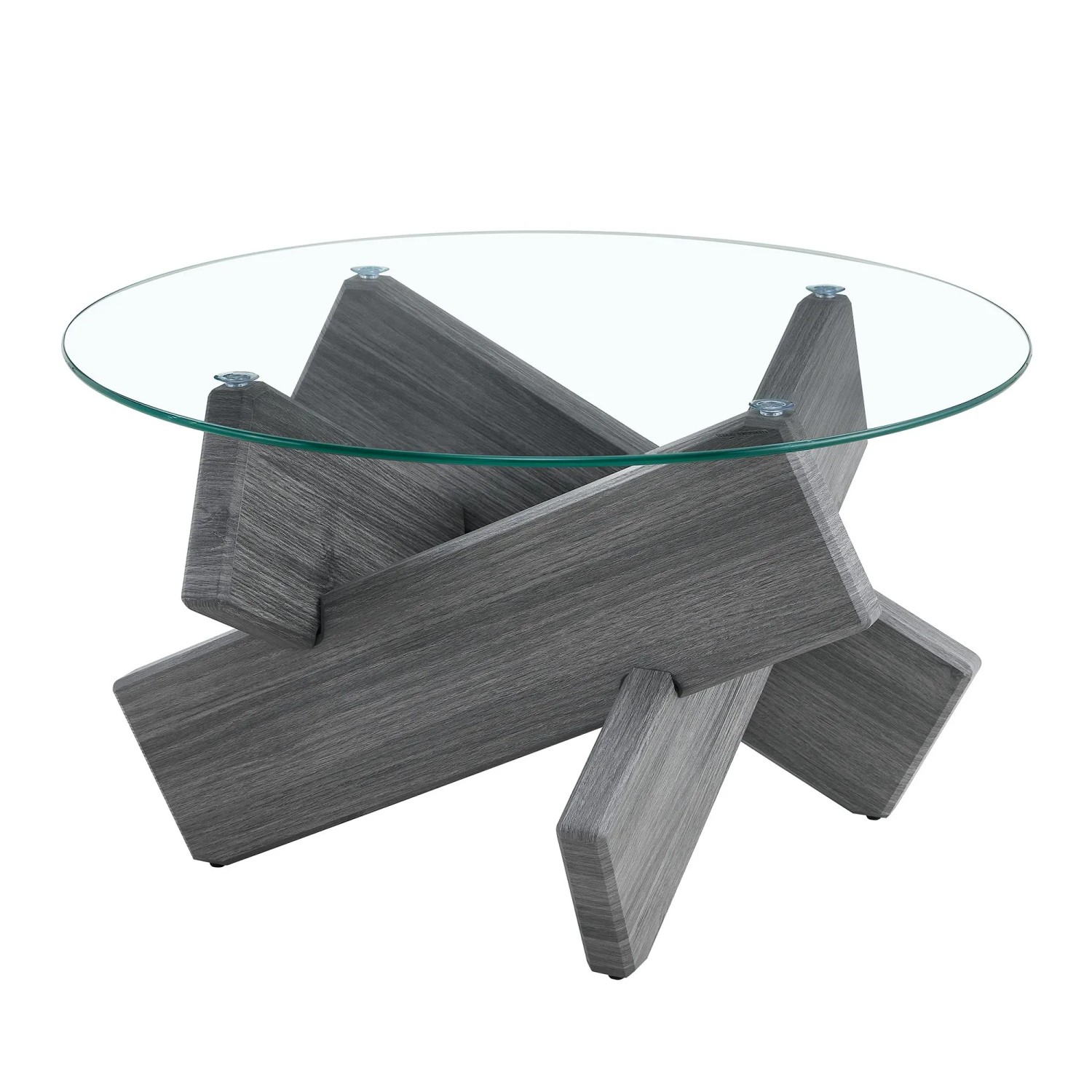 okwish Couchtisch mit Glasplatte und Kreuzgestell für Wohnzimmer 79x79x45 cm Grau