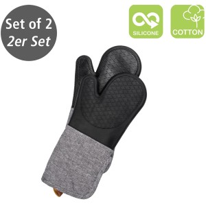 Wenko Topfhandschuhe Ada 2er-Set, schwarz/grau, mit Silikon-Handflächen für sicheren Grill- und Ofengebrauch.
