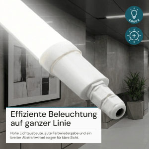 LUXULA LED Feuchtraumleuchte 18W 4000K Neutralweiß Wannenleuchte Weiß 120cm IP65 IK08 Inklusive Quick Connector