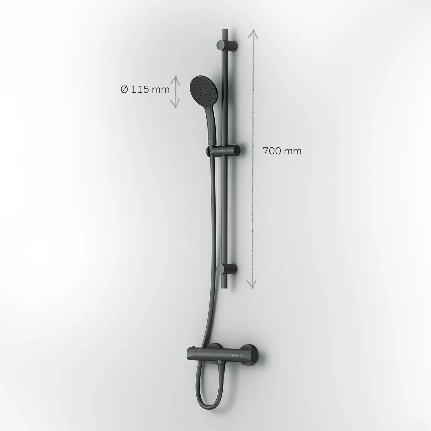 Schwarzes AM.PM Duscharmaturen-Set mit Thermostat, Handbrause und Duschstange.