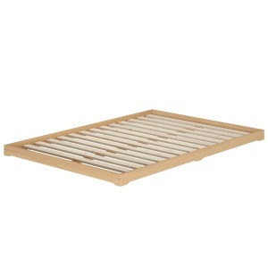 Bodenbett aus Buche, 140x200 cm, mit Rollrost. Geeignet als Doppelbett oder Jugendbett.