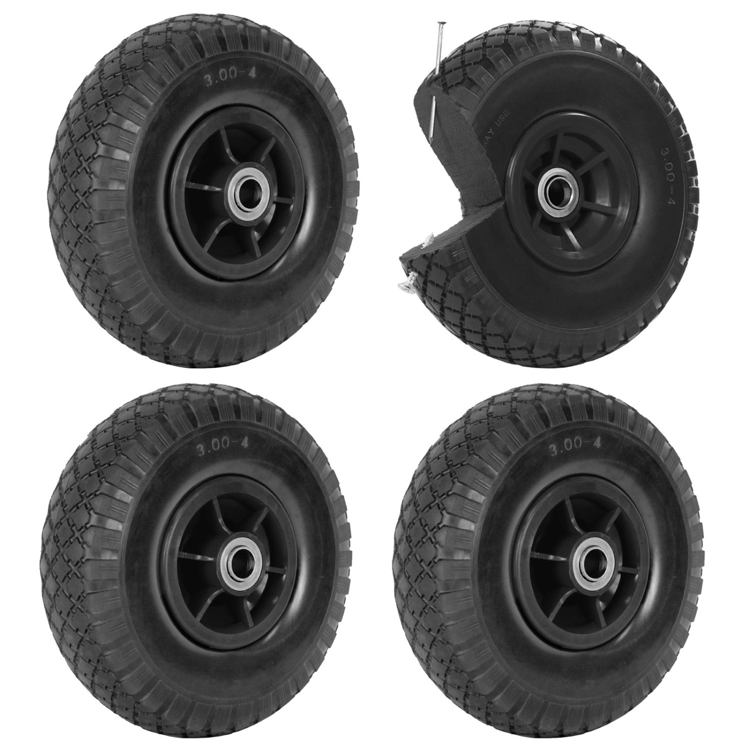 TRUTZHOLM 4x Sackkarrenrad PU Rad 260x85mm 3.00-4 60mm Durchmesser 20mm Schwarz