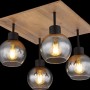 Globo Deckenleuchte Moitas, 4-flammig, schwarz matt, Rauchglas, Holzoptik. Quadratische Deckenlampe.