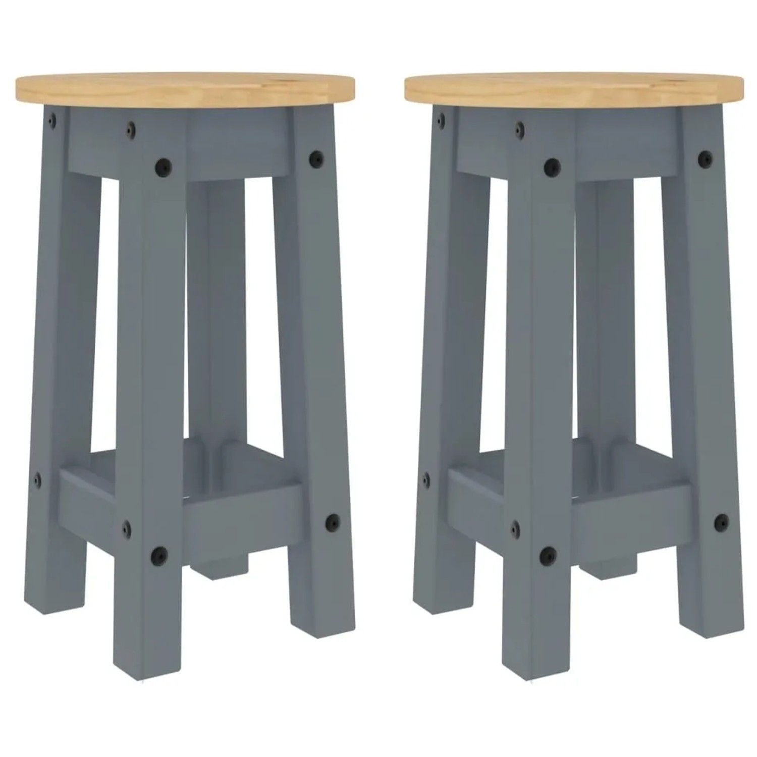 vidaXL Barhocker 2 Stk Grau Massivholz Kiefer 4005700