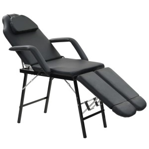 Schwarzer, tragbarer Kosmetikstuhl/Massageliege von vidaXL, Kunstleder, verstellbar.