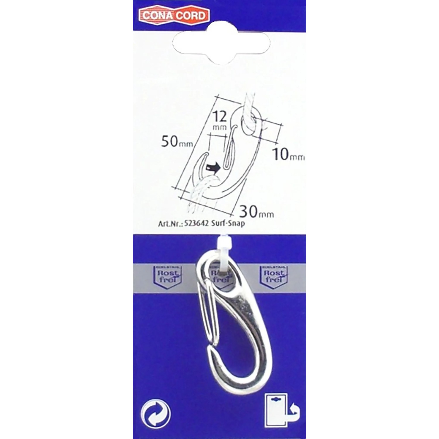 Conacord Karabinerhaken, oval, 50 mm, aus rostfreiem V4A-Stahl.