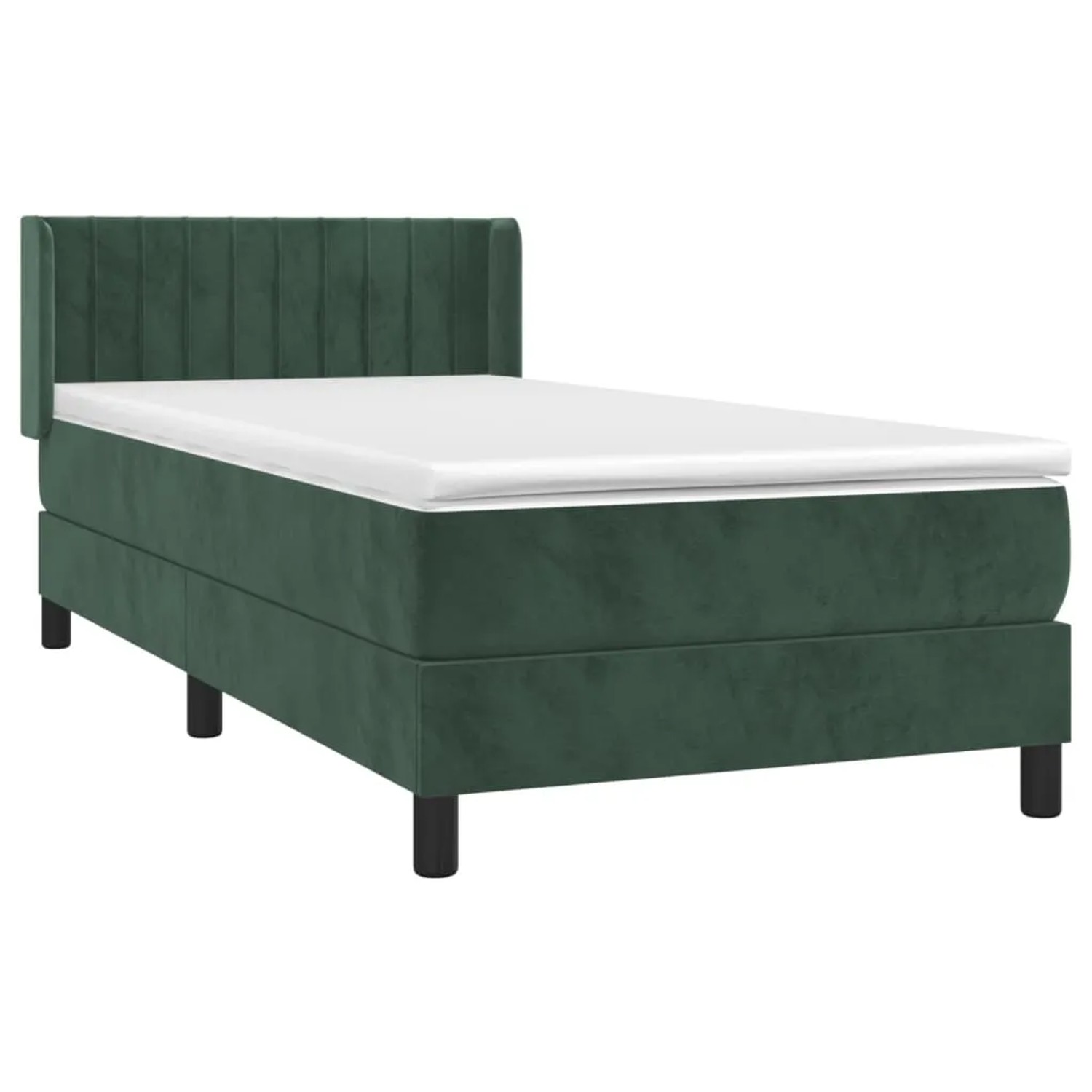 Boxspringbett dunkelgrün (90x190 cm) mit Samtbezug, Matratze und Topper.