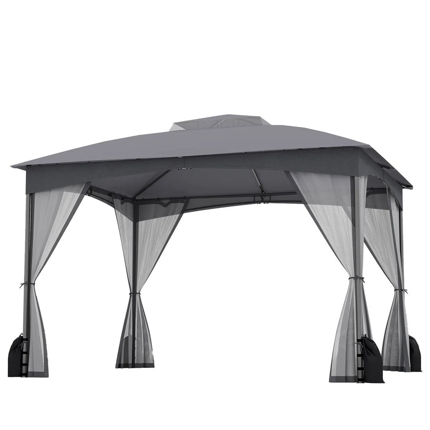 Costway 3 x 3,6 m Gartenpavillon mit 4 Sandsäcken & 4 Moskitonetz Grau