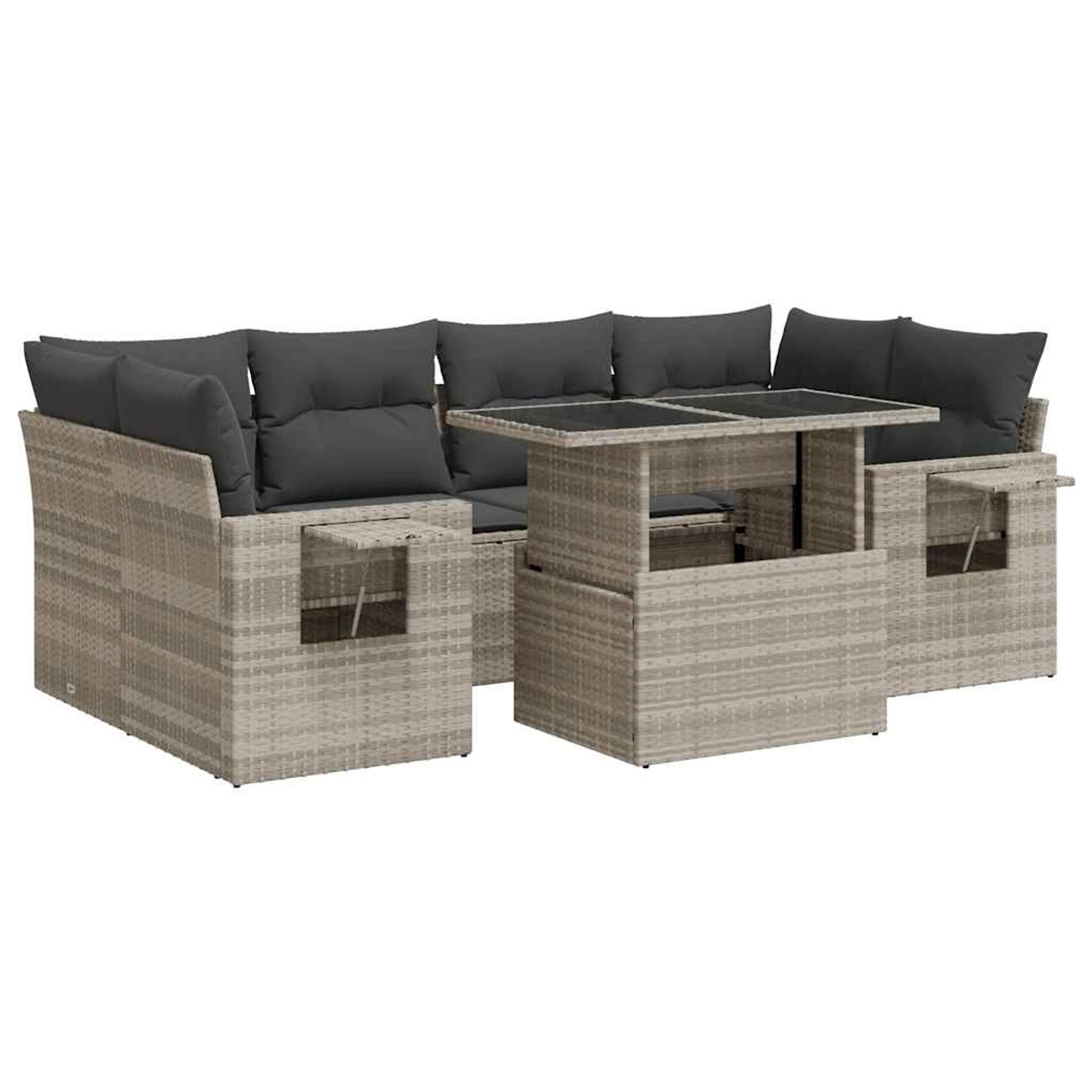 vidaXL 7-Tlg Garten-Sofagarnitur mit Kissen Hellgrau Poly Rattan 3326433 günstig online kaufen
