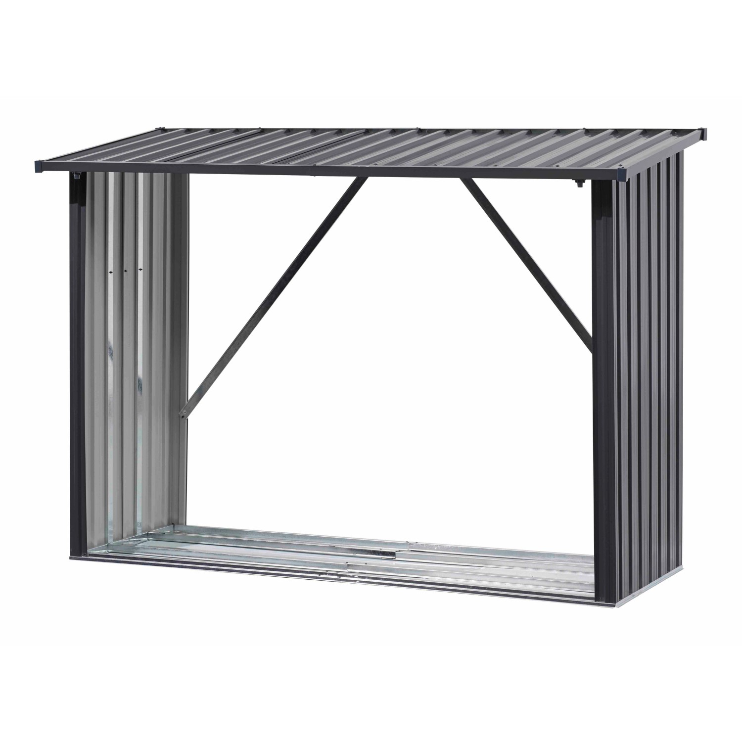 Floraworld Kaminholzregal XL aus Stahlblech, anthrazit, mit Schrägdach für Wasserablauf.