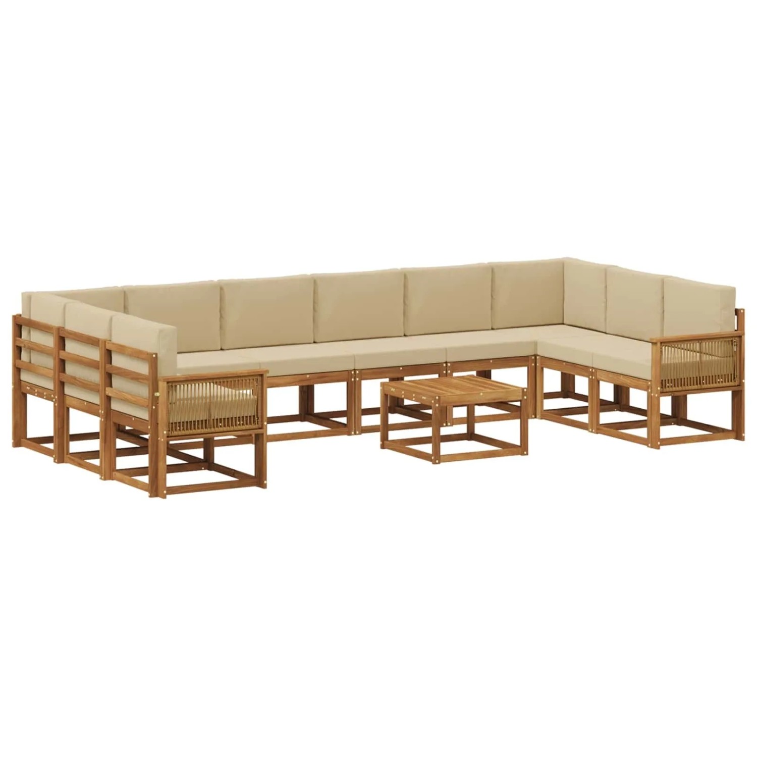 vidaXL Outdoor-Sofagarnitur 11 Stk Natur und Beige Massivholz Akazie 3385599